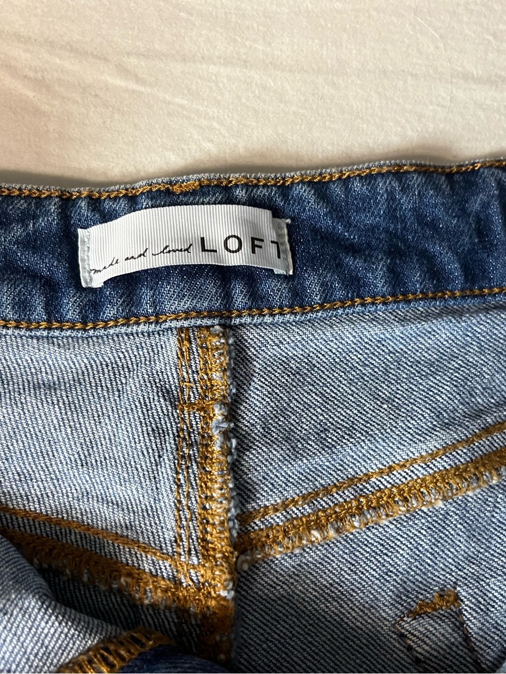LOFT Light Blue Denim Jean Cut Off Shorts with Contrast Stitching